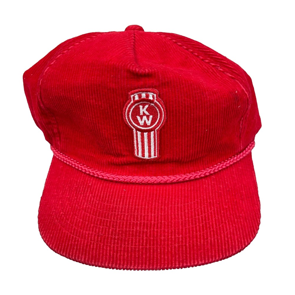 Vintage Kenworth Trucking Trucker Hat Cap Snapback Red Corduroy Patch 90s